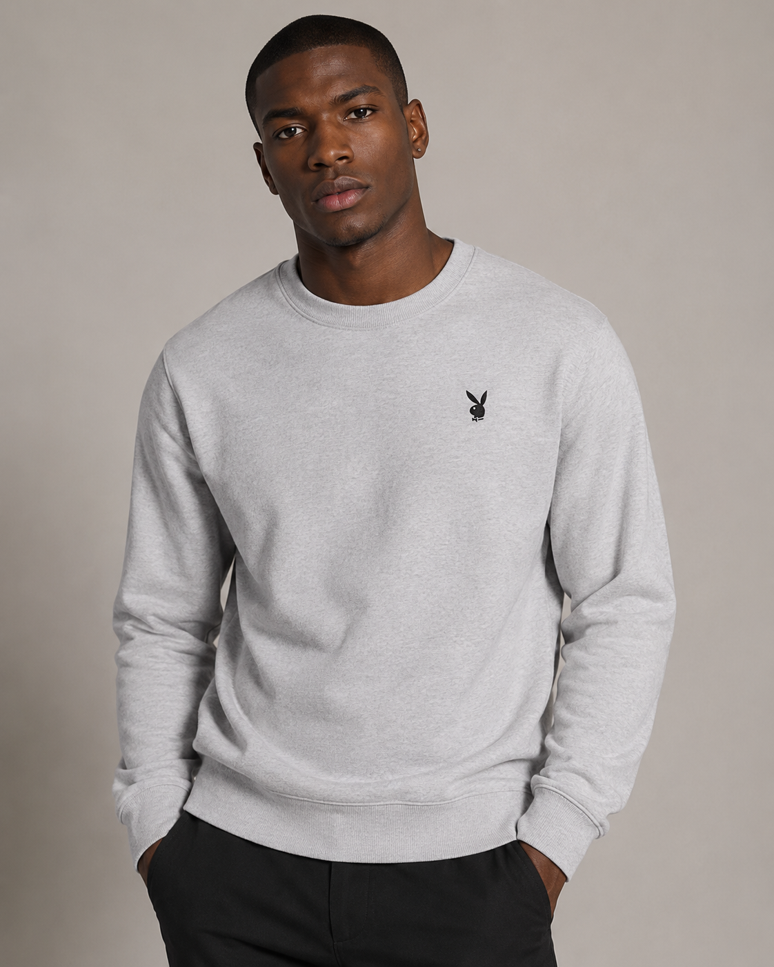 Playboy Bunny Basics felpa girocollo grigia in cotone