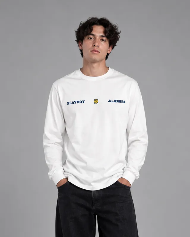 Playboy Audien Metallic Bunny maglia bianca manica lunga