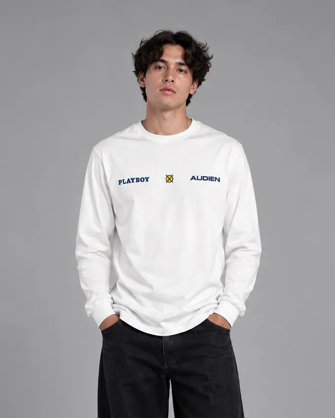 Playboy Audien Metallic Bunny maglia bianca manica lunga