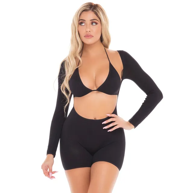 René Rofé Knockout playsuit sexy 2 pezzi nero velato