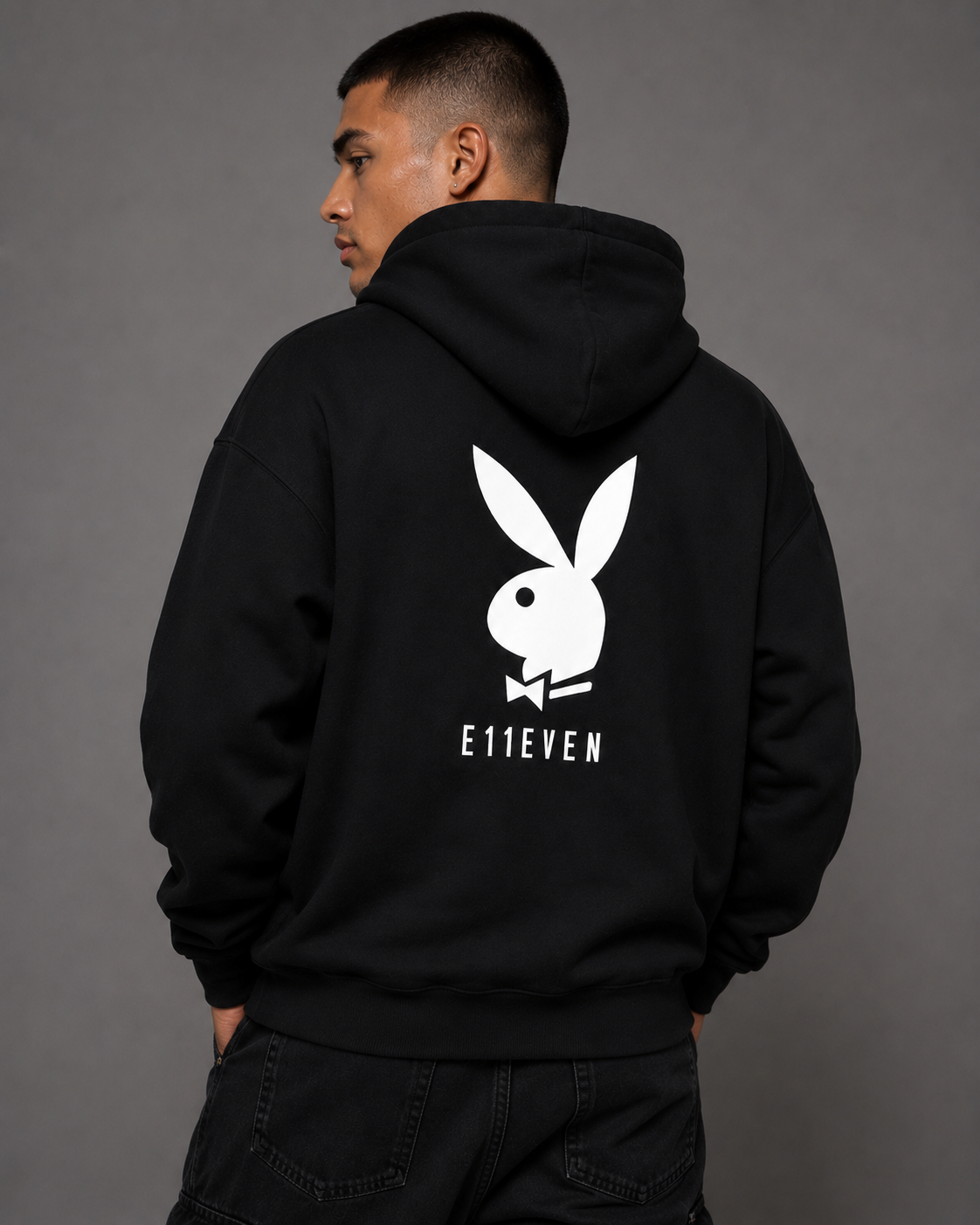 Playboy x E11even felpa cappuccio nera cotone