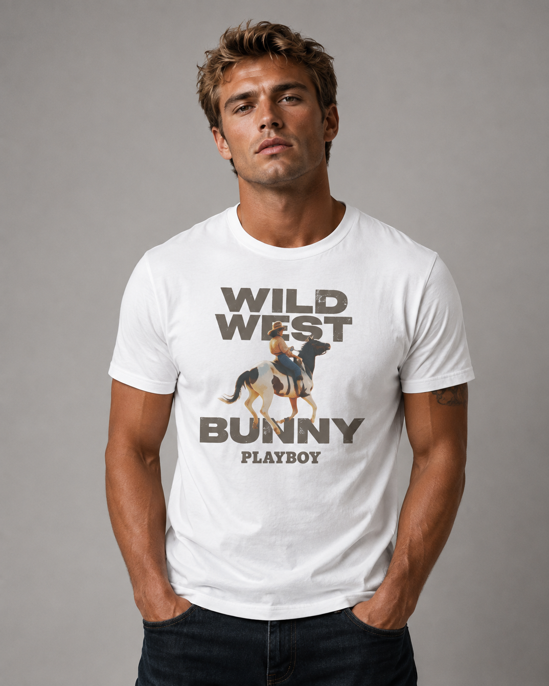 Playboy Wild West Bunny T-Shirt Nera Cotone