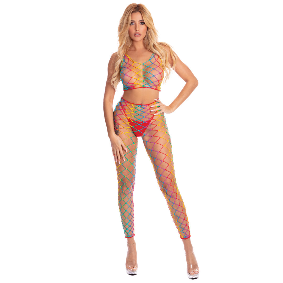 René Rofé Roy G. Biv bodystocking rete 2 pezzi rainbow