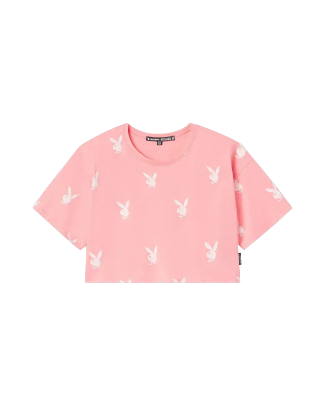 Playboy Logo Cropped T-Shirt t-shirt rosa morbida