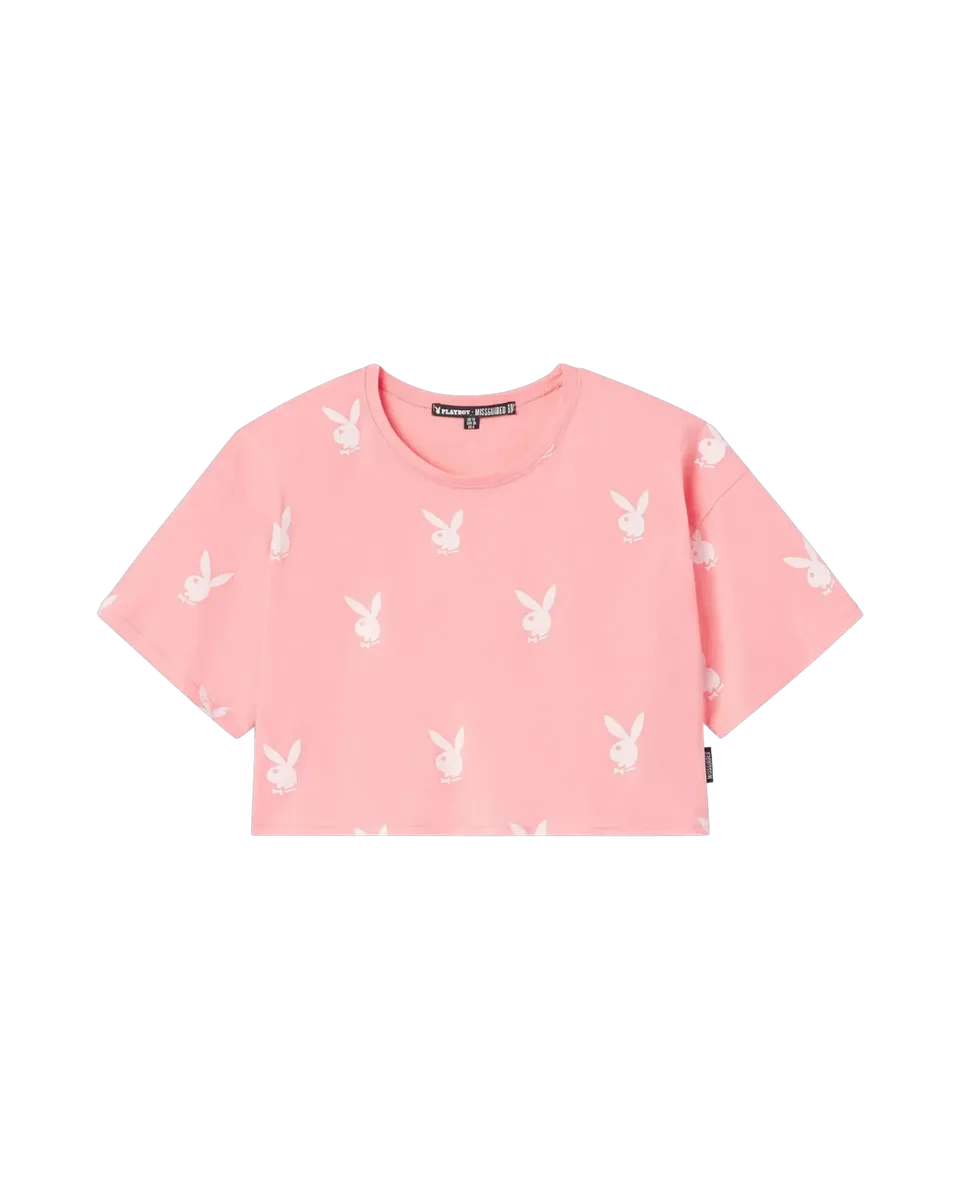 Playboy Logo Cropped T-Shirt t-shirt rosa morbida