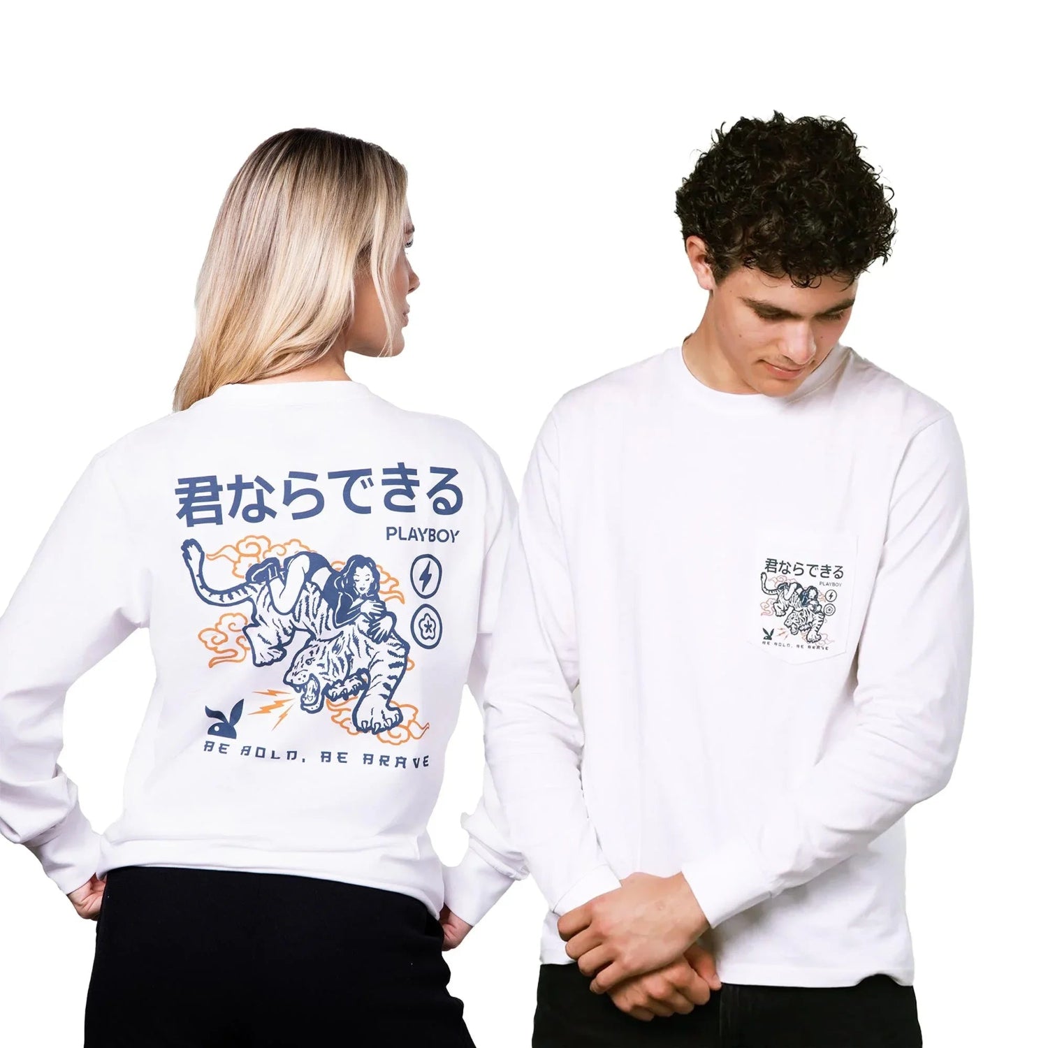 Playboy Be Brave maglietta manica lunga bianca cotone unisex