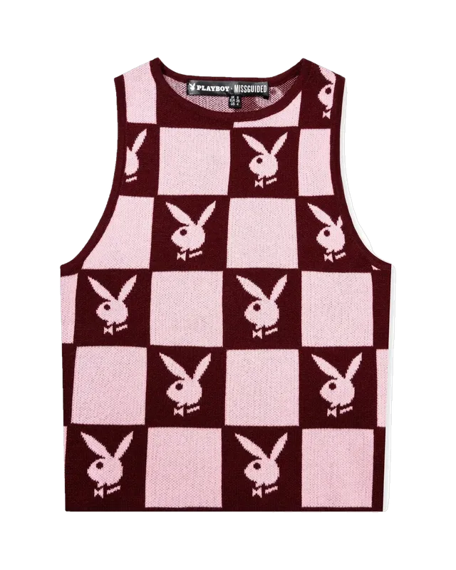 Playboy Checkerboard gilet donna cropped bordeaux maglia