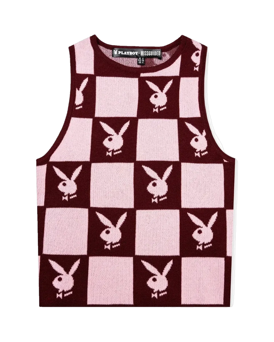Playboy Checkerboard gilet donna cropped bordeaux maglia