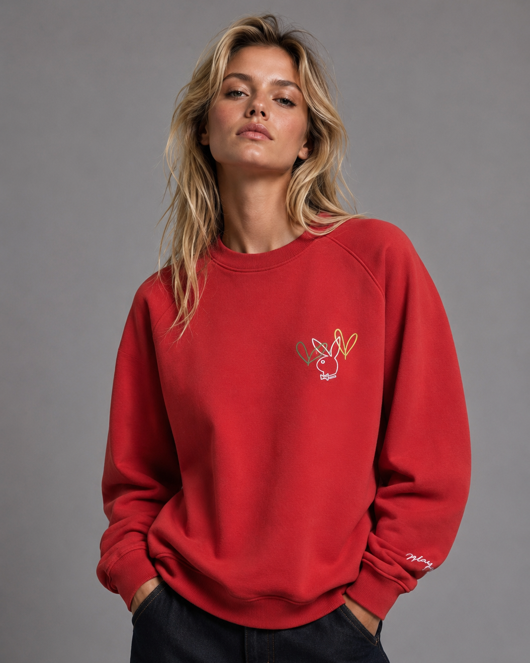 Playboy Petite Love Bunny felpa unisex rossa french terry