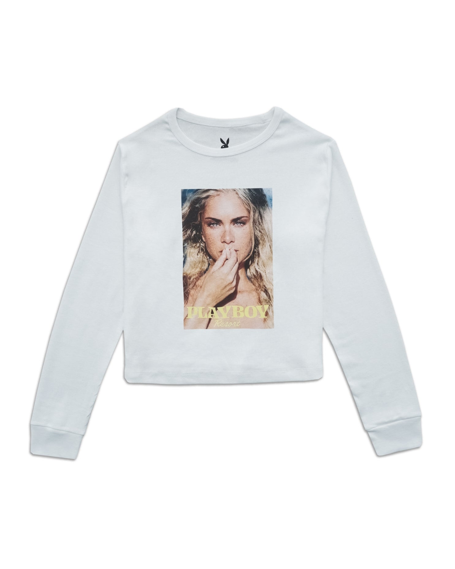 Playboy Resort Siren Crop Tee Manica Lunga Bianca Cotone
