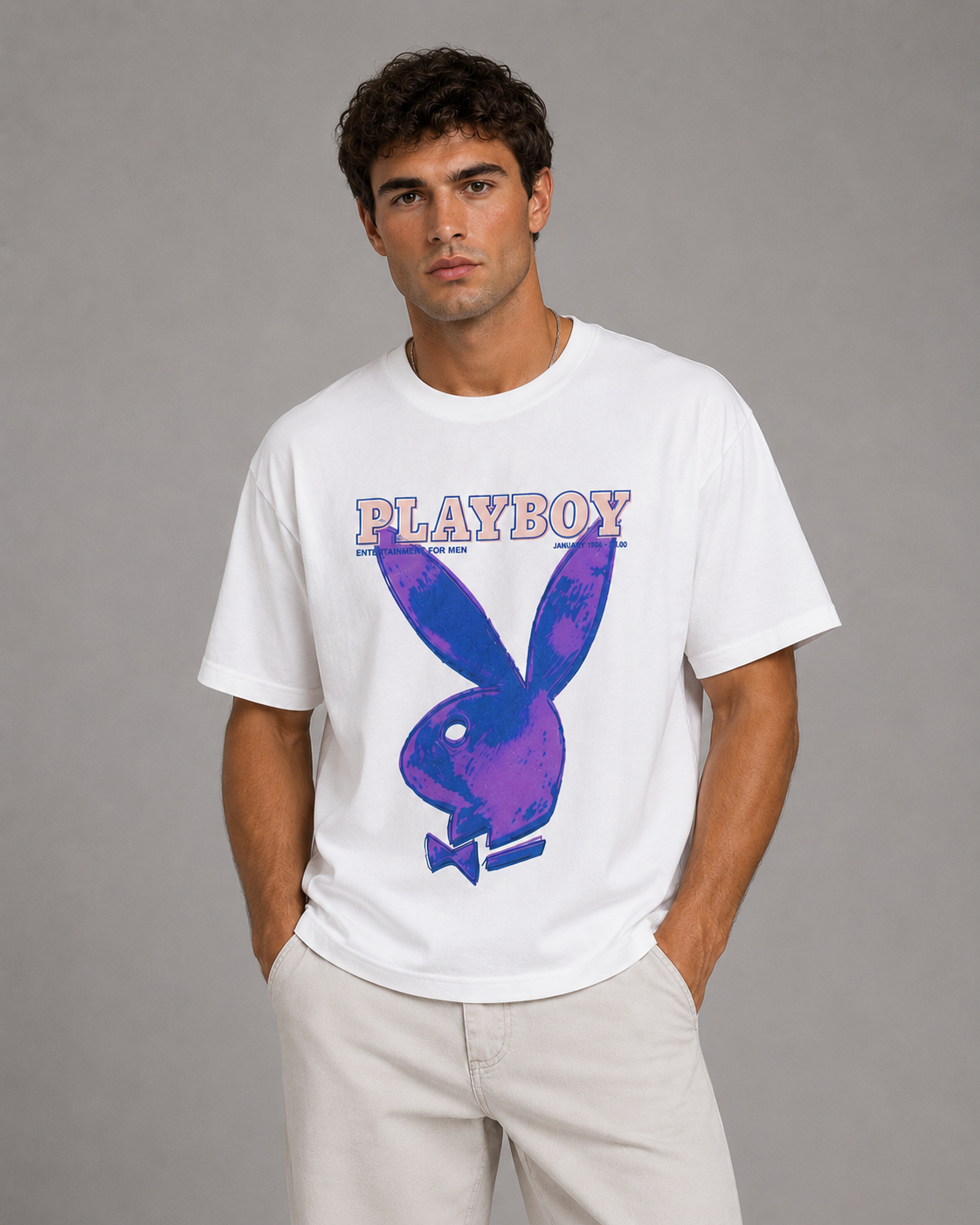 Playboy January 1986 t-shirt Warhol cotone sabbia