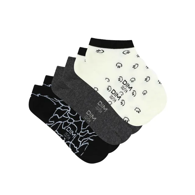 DIM Cotton Style calzini bambino x3 bianco nero grigio 27-30