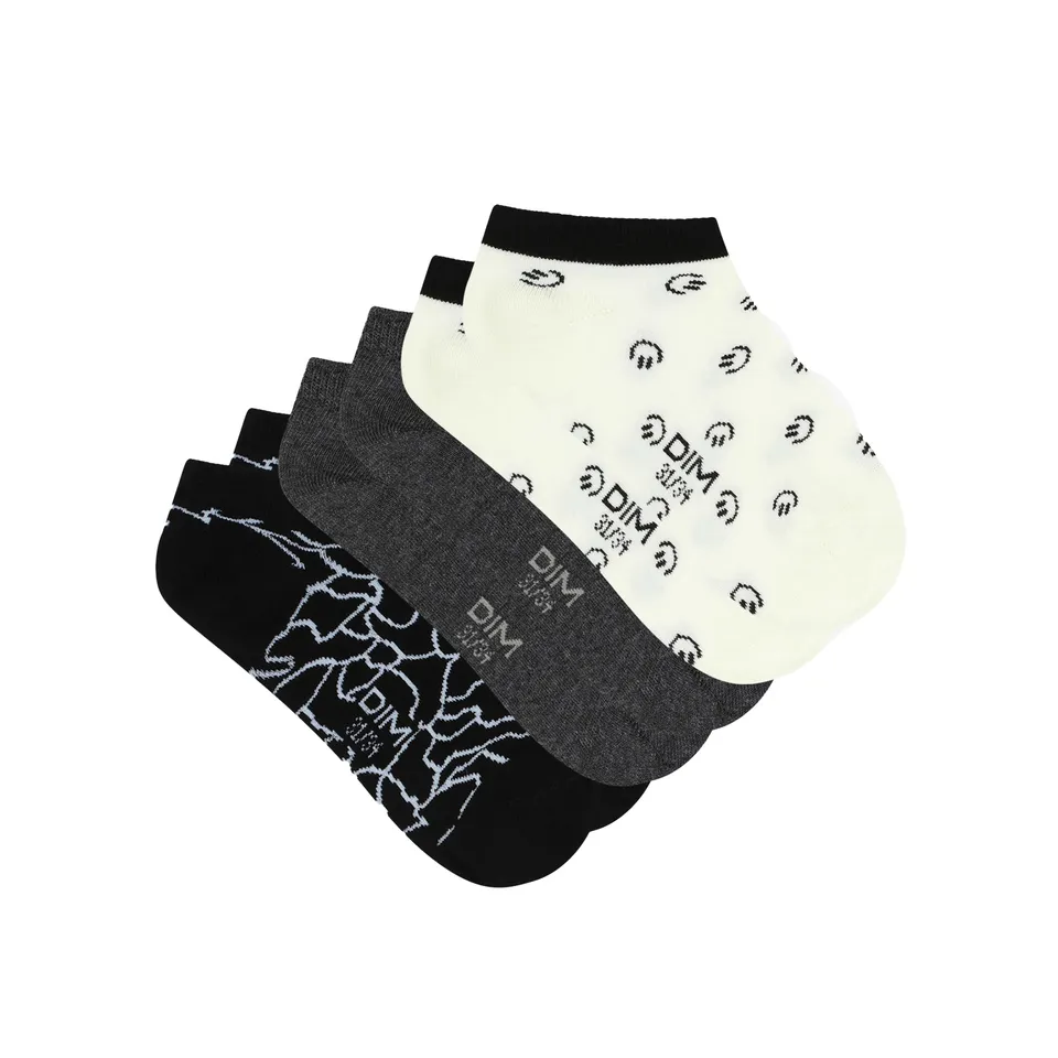 DIM Cotton Style calzini bambino x3 bianco nero grigio 27-30