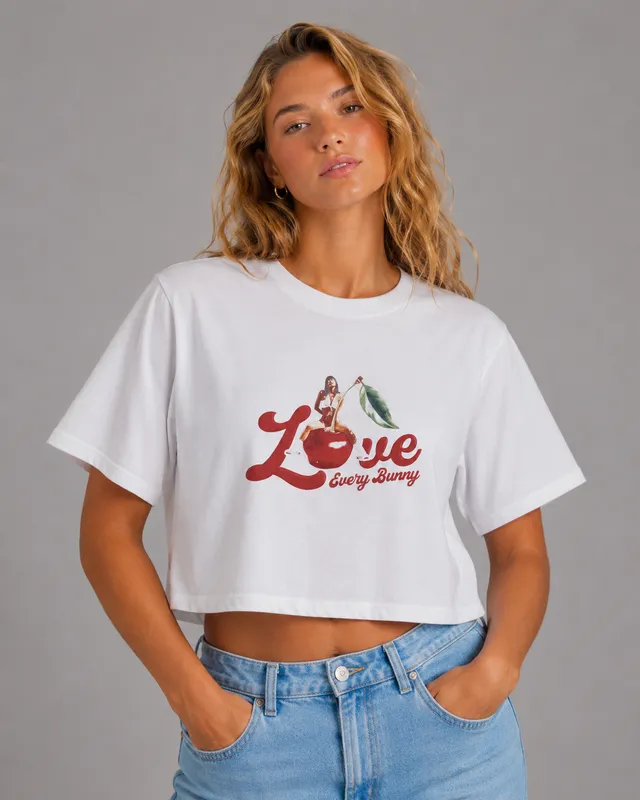 Playboy Cherry Crop Tee t-shirt cropped bianca cotone