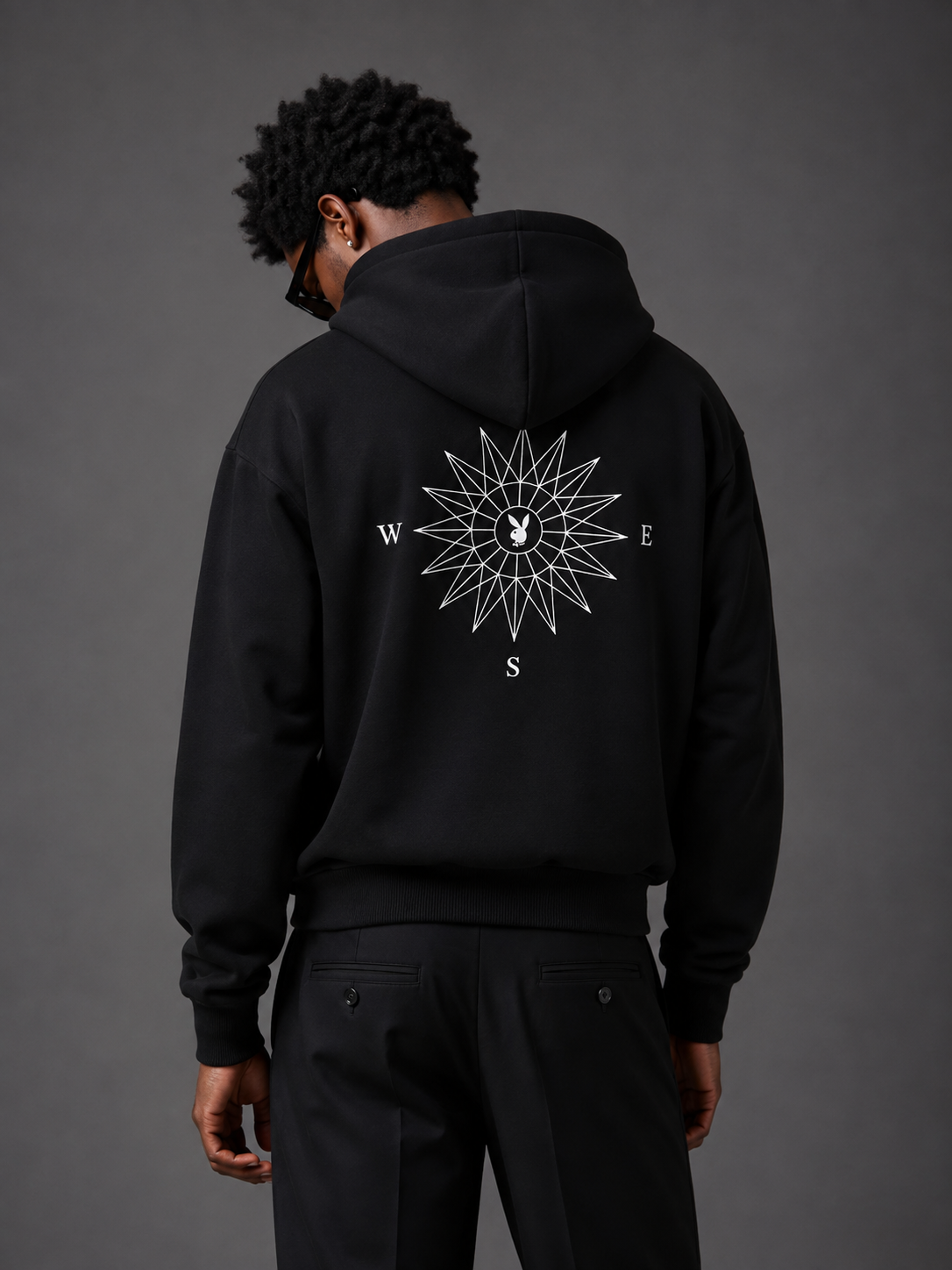 Playboy Compass Zip felpa con cappuccio nera M