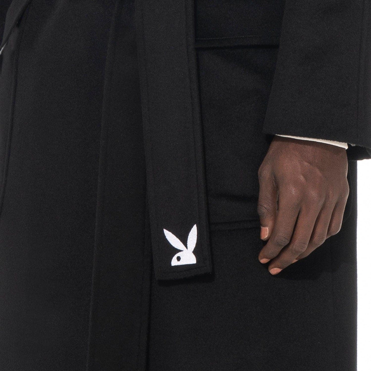 Playboy Belted cappotto vestaglia lana nero con cintura