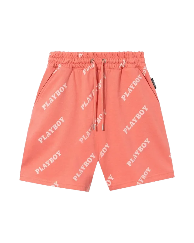 Playboy Masthead Boyfriend Shorts rosa stampa logo