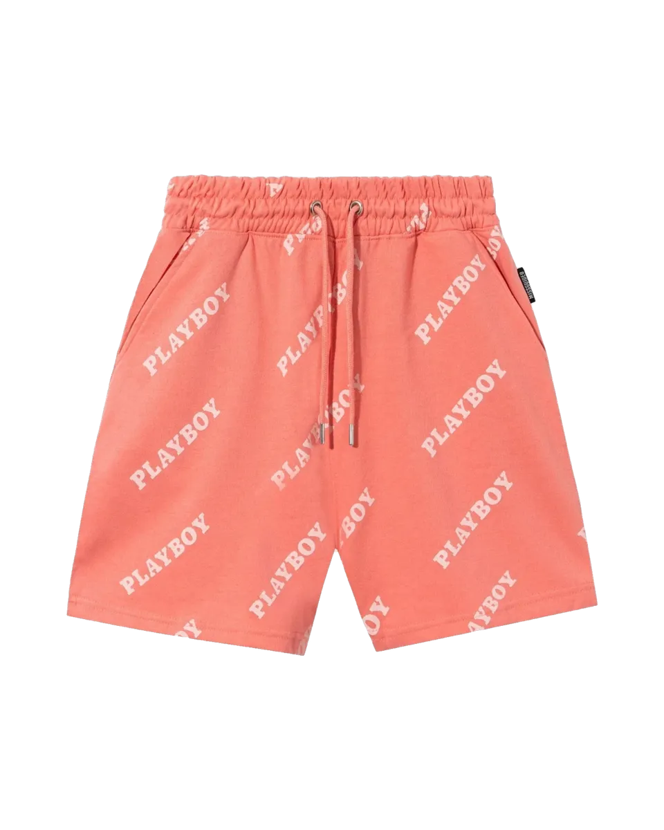 Playboy Masthead Boyfriend Shorts rosa stampa logo