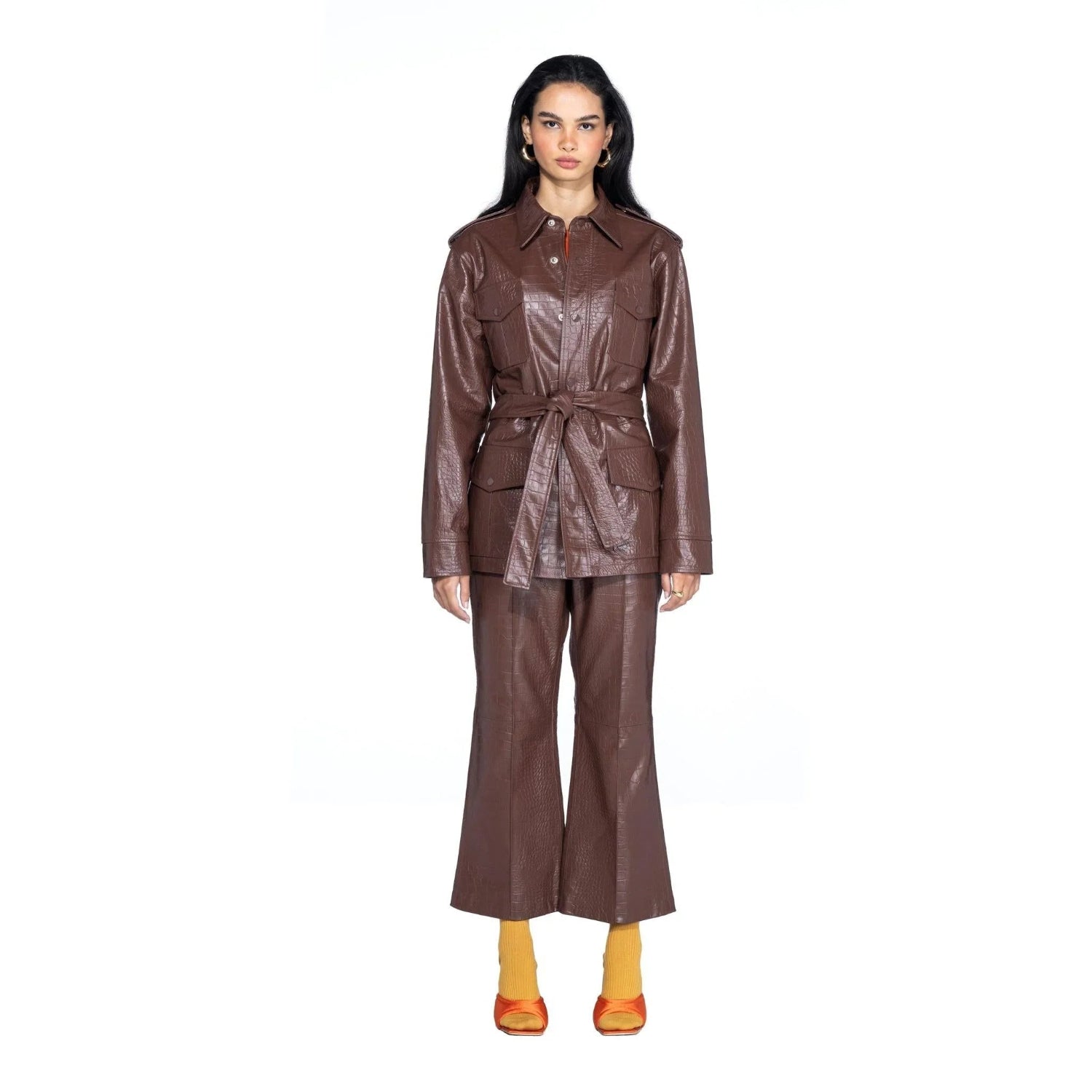 Playboy Safari Giacca Pelle Cioccolato Effetto Coccodrillo