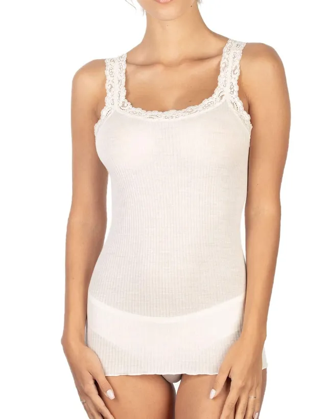 Egi canotta donna spallina pizzo lana seta bianco S/M