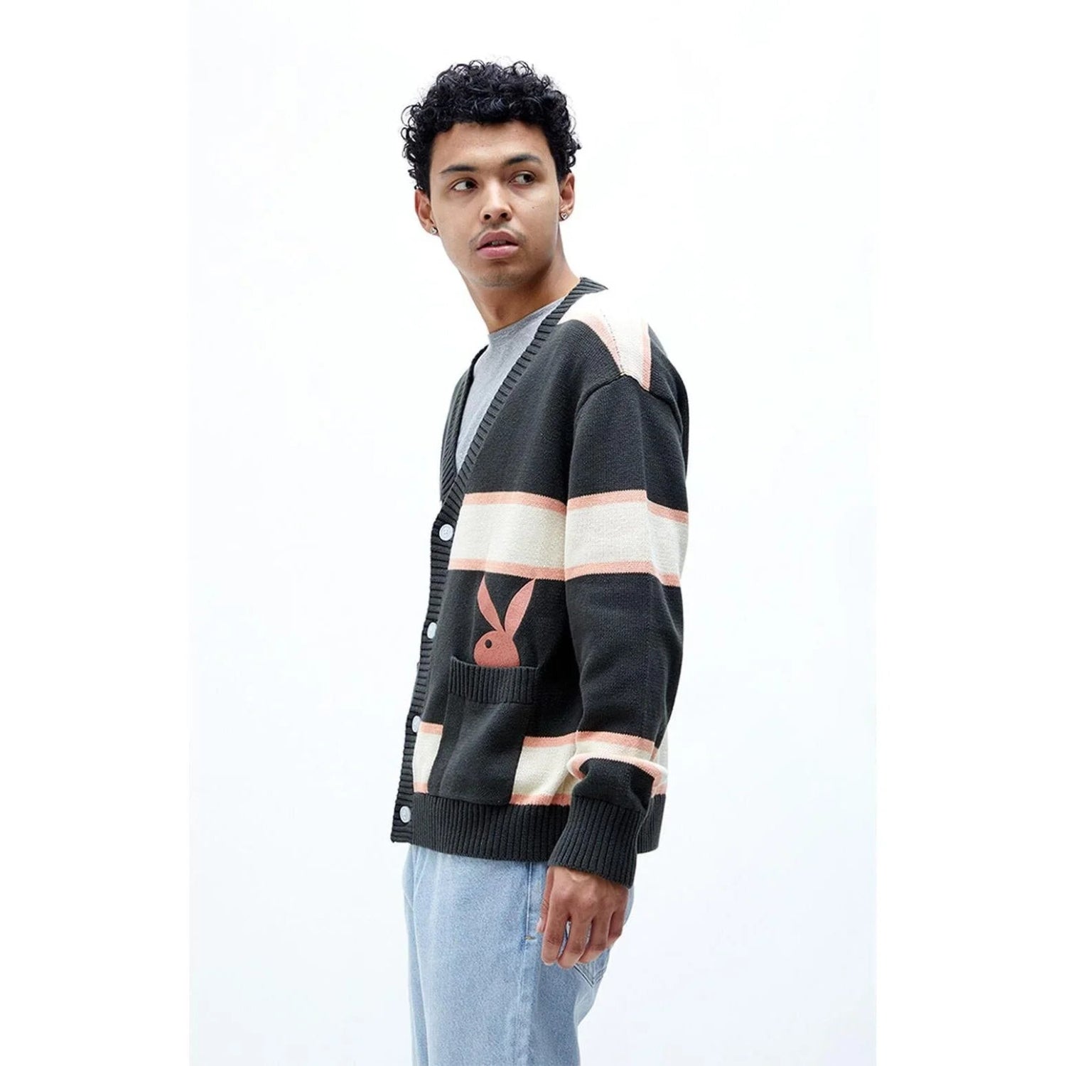Playboy Peek-A-Boo cardigan uomo nero bottoni