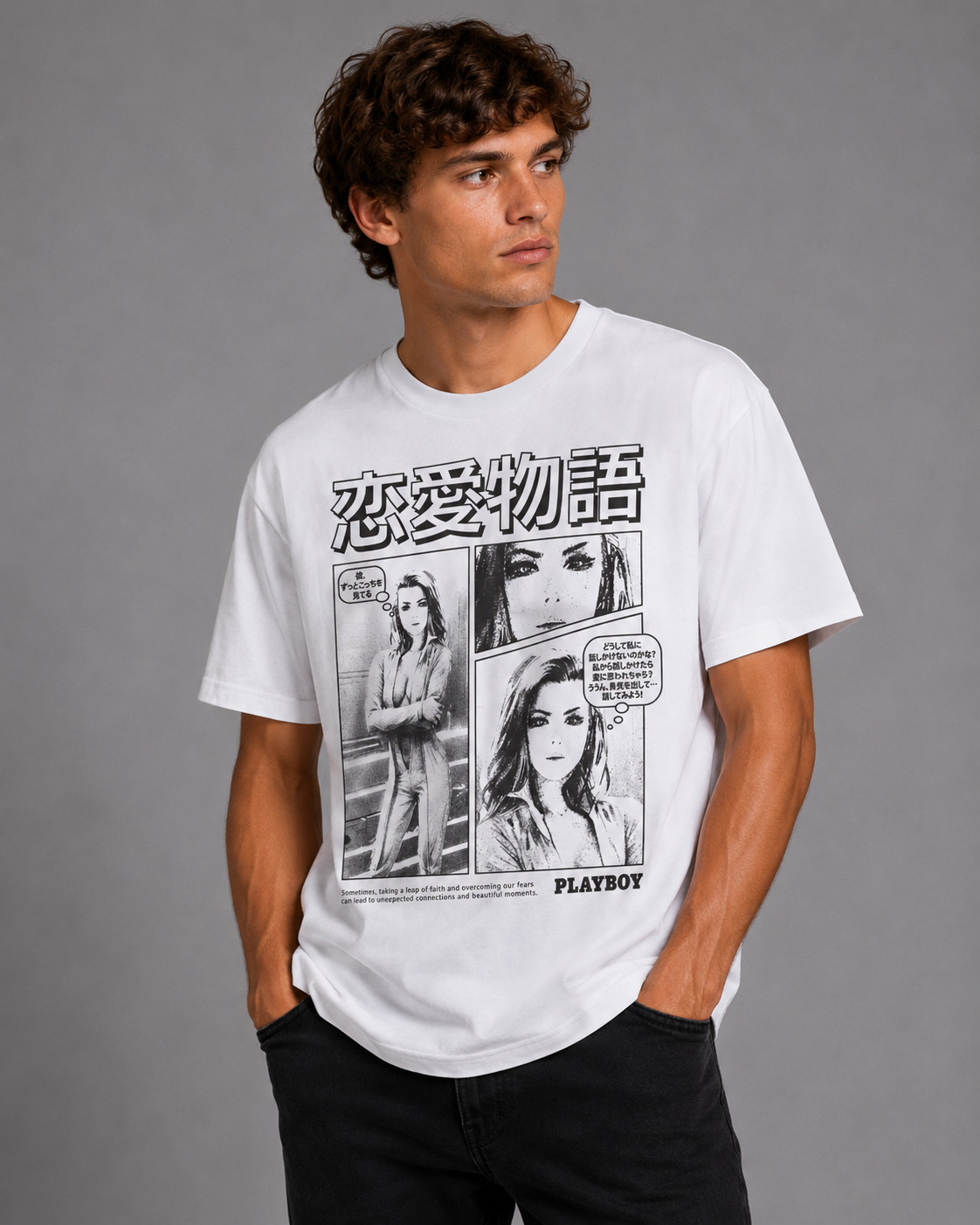 Playboy Love Story t-shirt nera cotone unisex