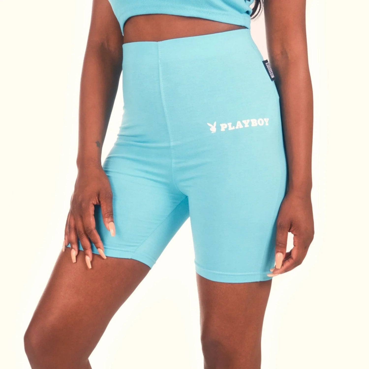 Playboy Logo Biking Shorts blu vita alta cotone