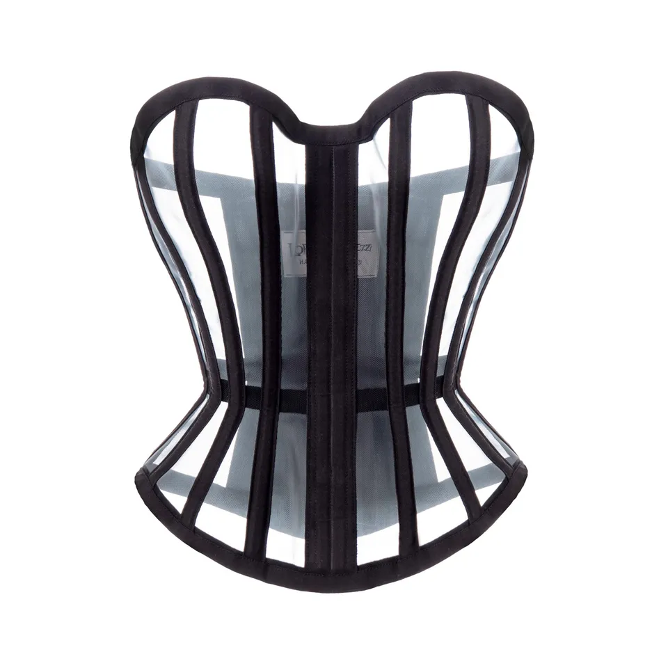 Lorenzo Seghezzi Mesh Overbust corsetto mesh nero busk