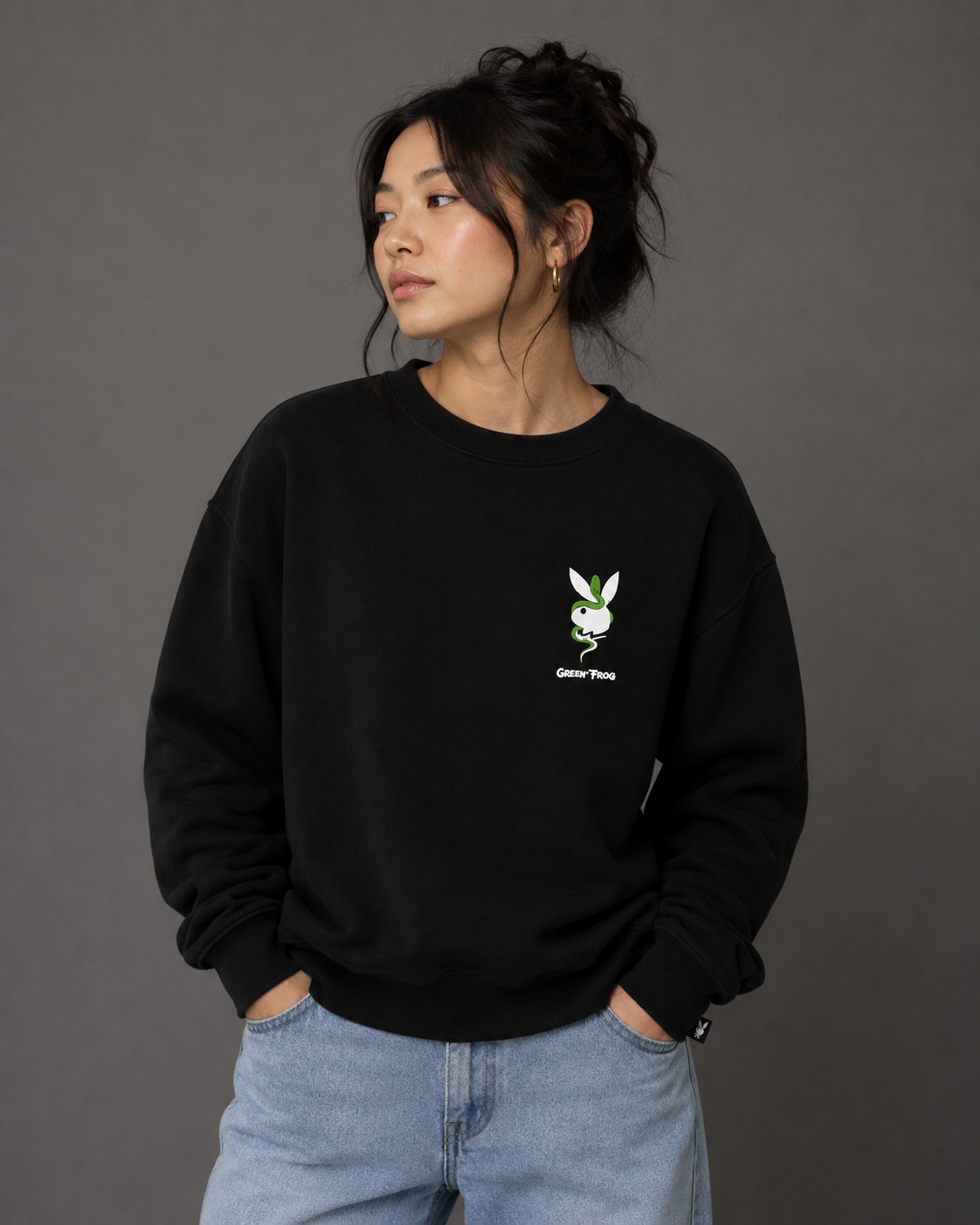 Playboy The Great Frog Crewneck felpa girocollo nera cotone