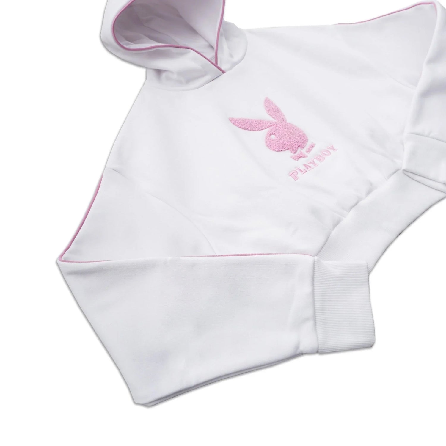 Playboy Cropped Chenille felpa hoodie bianca corta