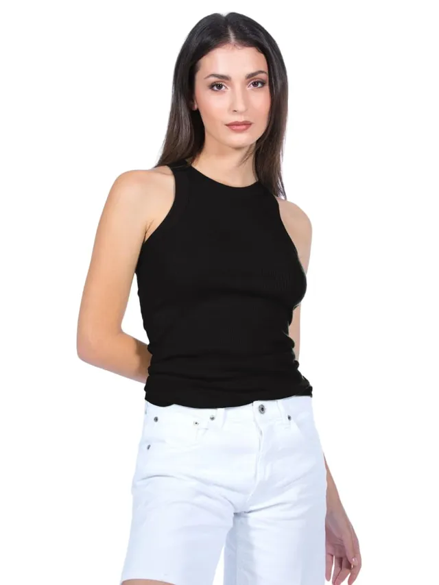 Egi Top Cotone Plissé Halter Nero Vogatore Taglia S