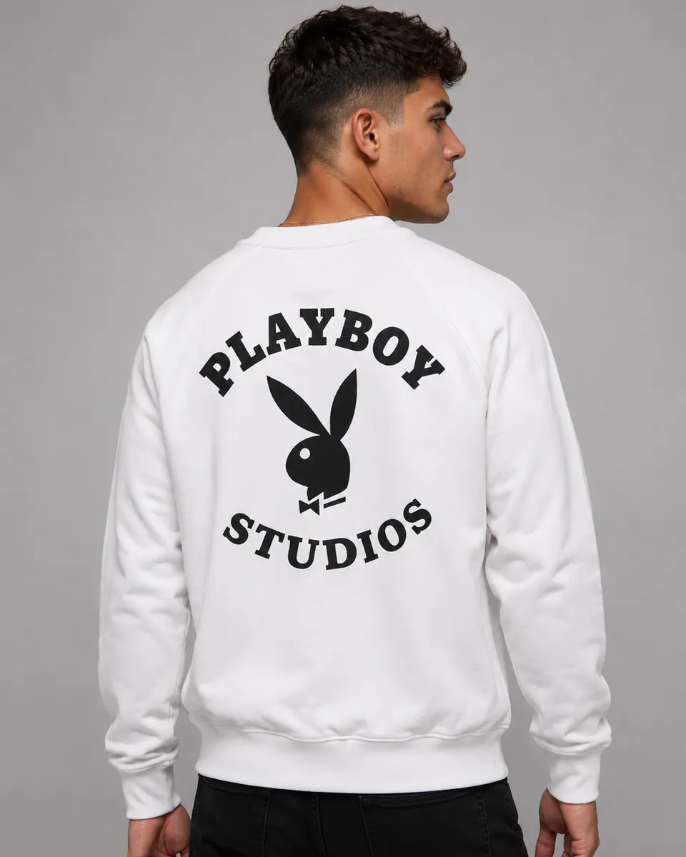 Playboy Studios felpa girocollo bianca unisex cotone