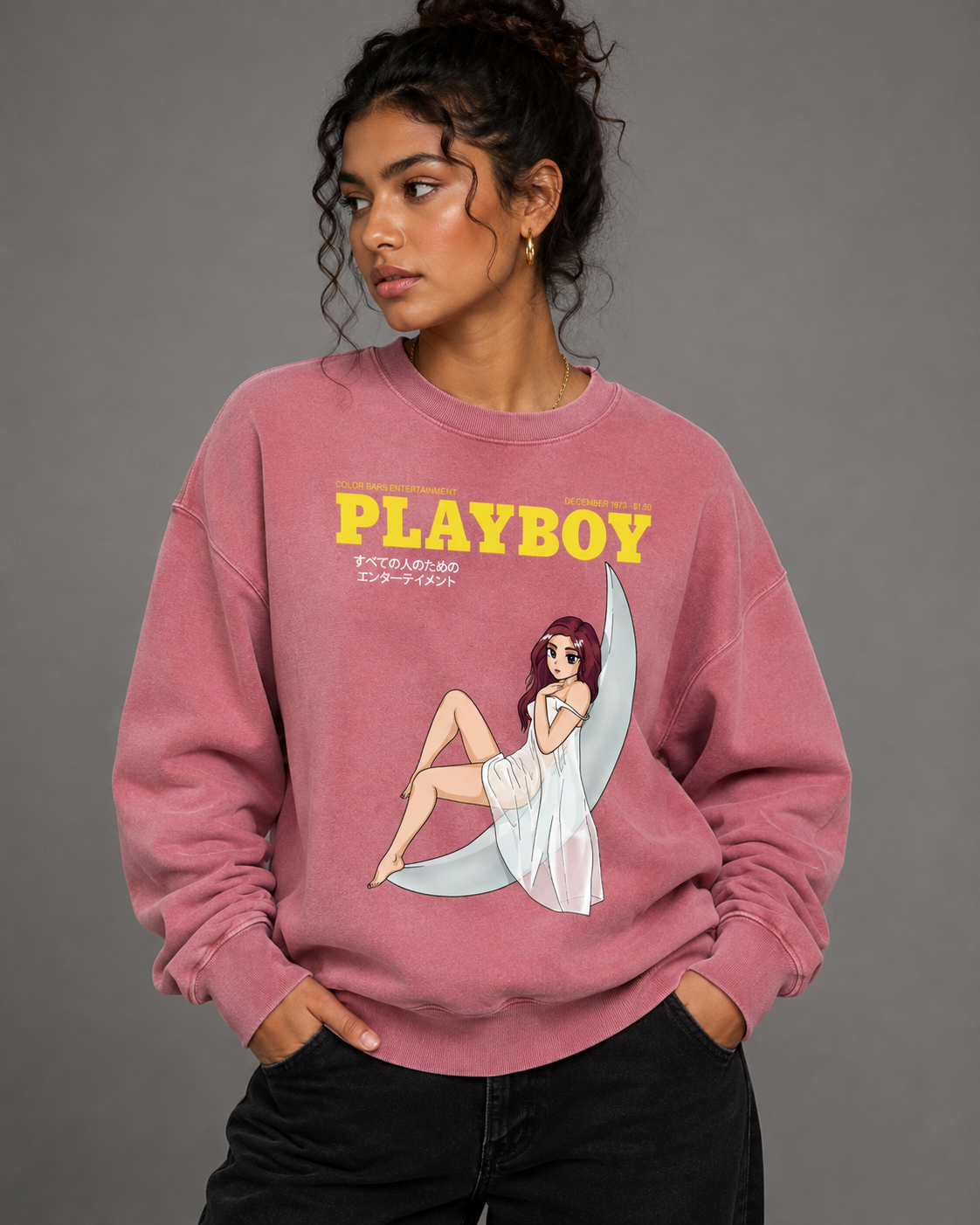 Playboy Tokyo Club Moonlit Crewneck felpa nera unisex