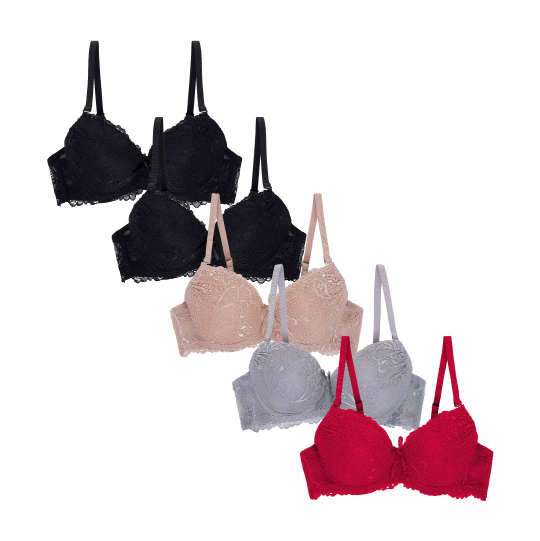 René Rofé 5 Pack Push Up Bra reggiseno pizzo nude rosa