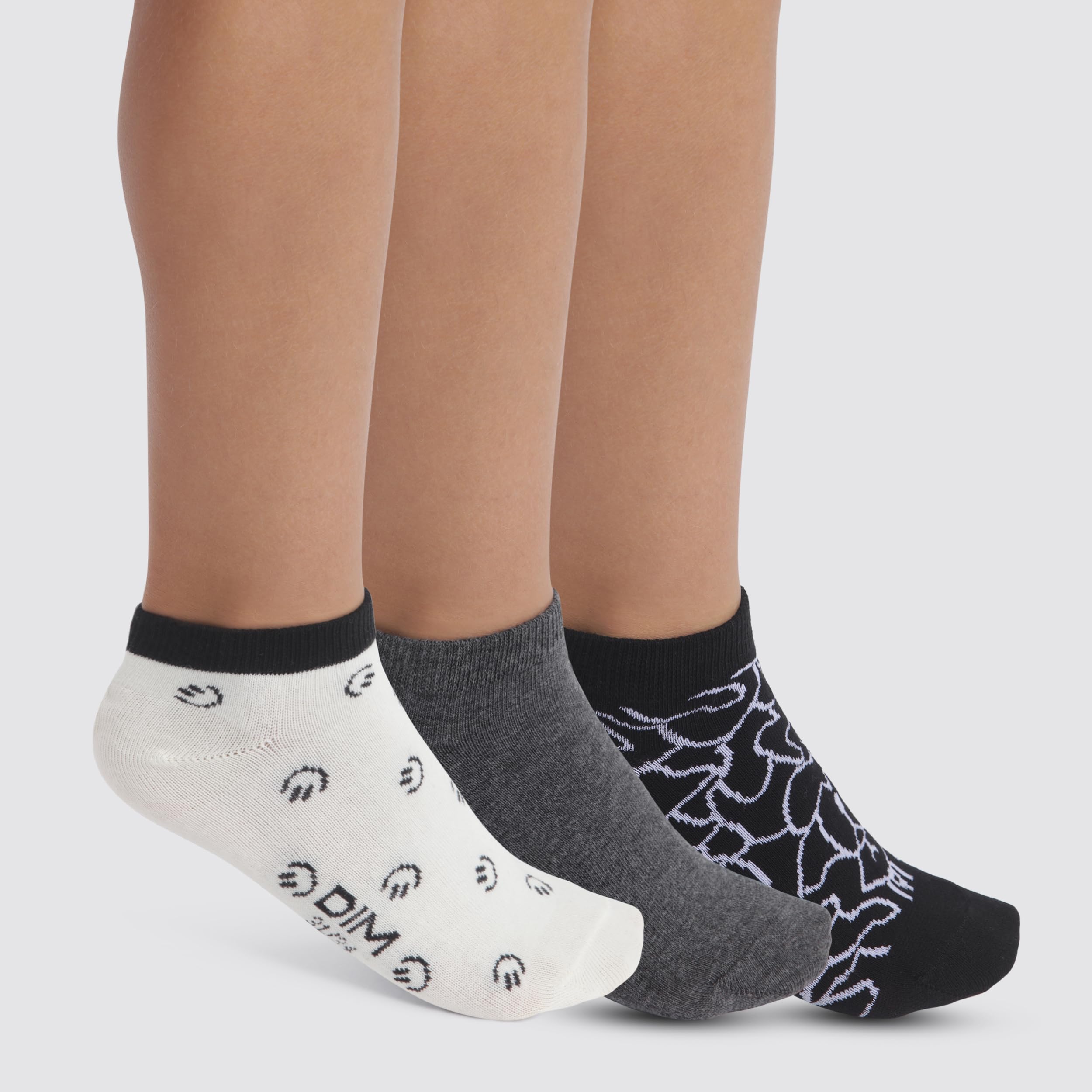 DIM Cotton Style calzini bambino x3 bianco nero grigio 27-30