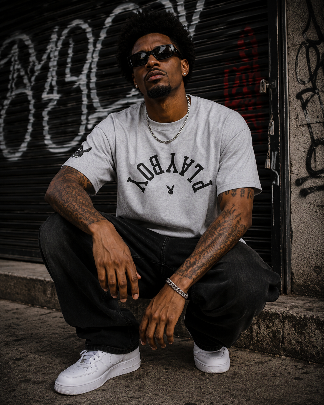 Playboy Upside Down Tee T-shirt Grigia logo rovesciato