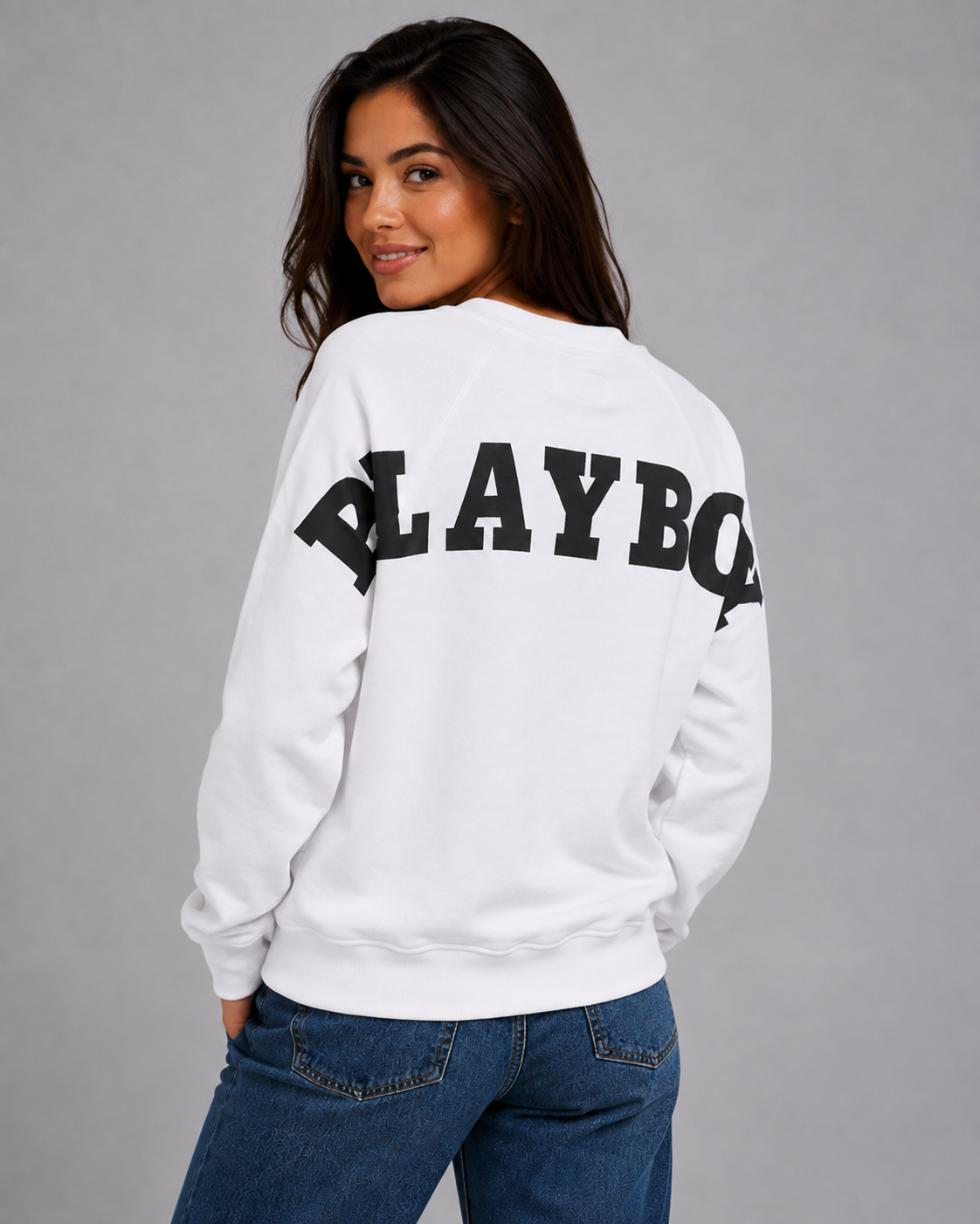 Playboy Back Logo felpa bianca girocollo