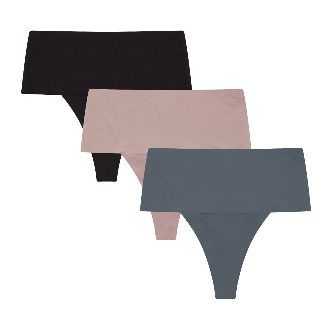 René Rofé 3 Pack High Waist Shaping Thongs perizoma nero vita alta