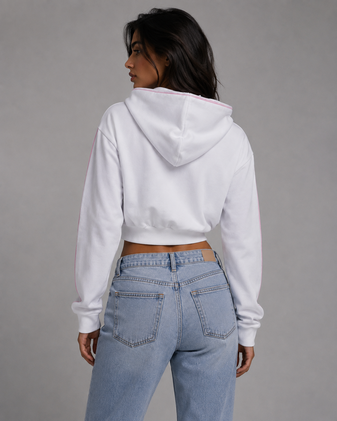 Playboy Cropped Chenille felpa hoodie bianca corta
