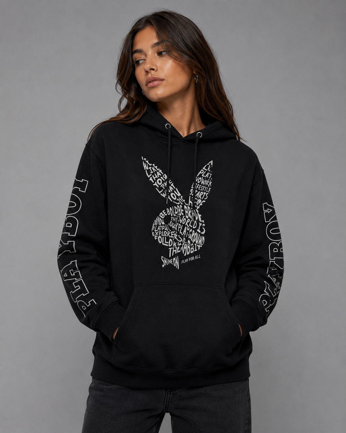 Playboy Script Bunny felpa con cappuccio nera