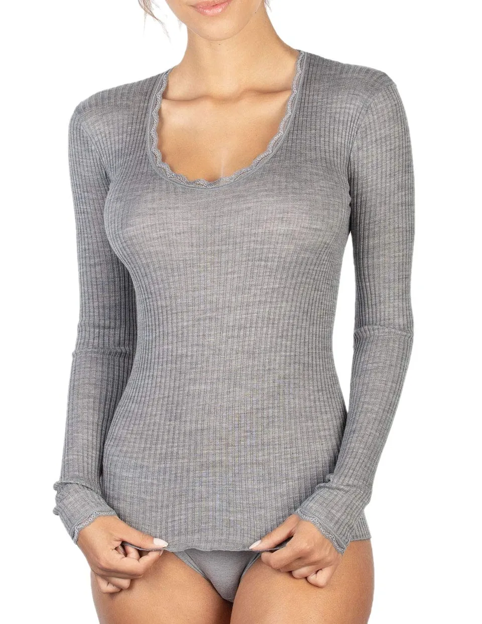 Egi Maglia Donna Manica Lunga Grigio Micro Lana