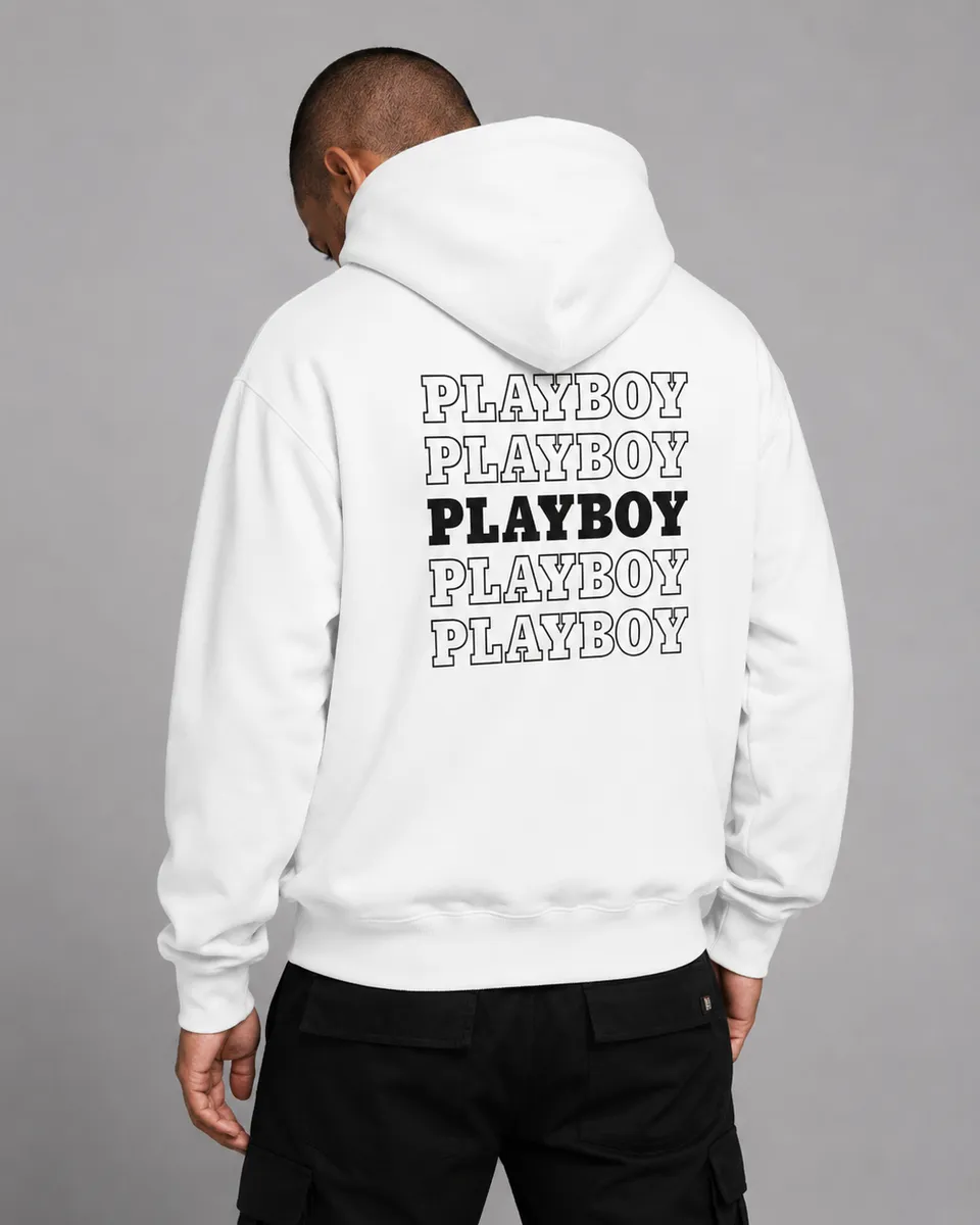 Playboy Repeating Masthead felpa con cappuccio nera in pile