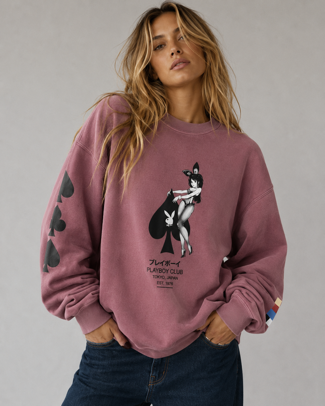 Playboy Ace of Spades felpa girocollo bordeaux cotone