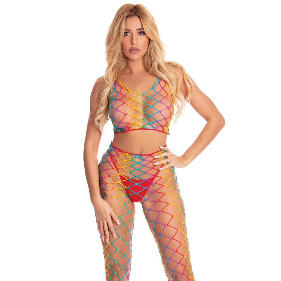 René Rofé Roy G. Biv bodystocking rete 2 pezzi rainbow