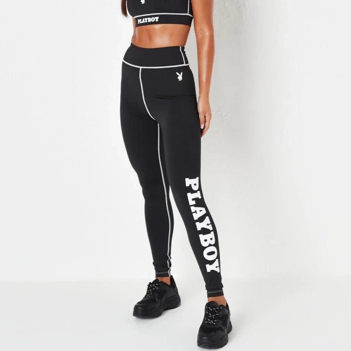 Playboy Active Branded leggings neri vita alta elastici