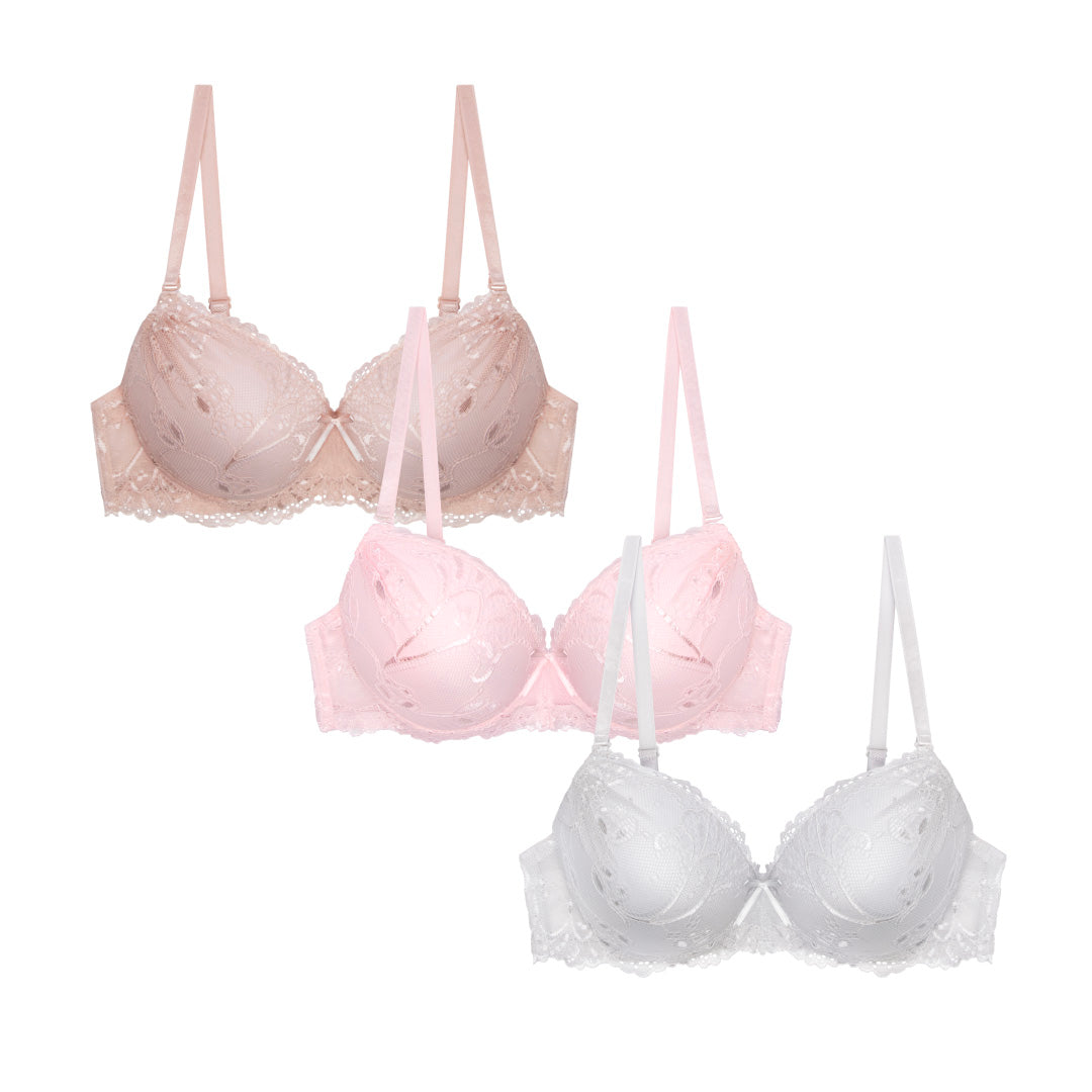 René Rofé Floral Lace Reggiseno Push Up 36B 3 Pezzi