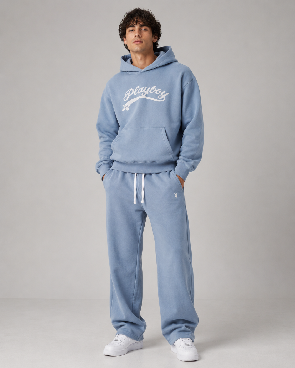 Playboy Logo Set tuta azzurra felpa e joggers unisex