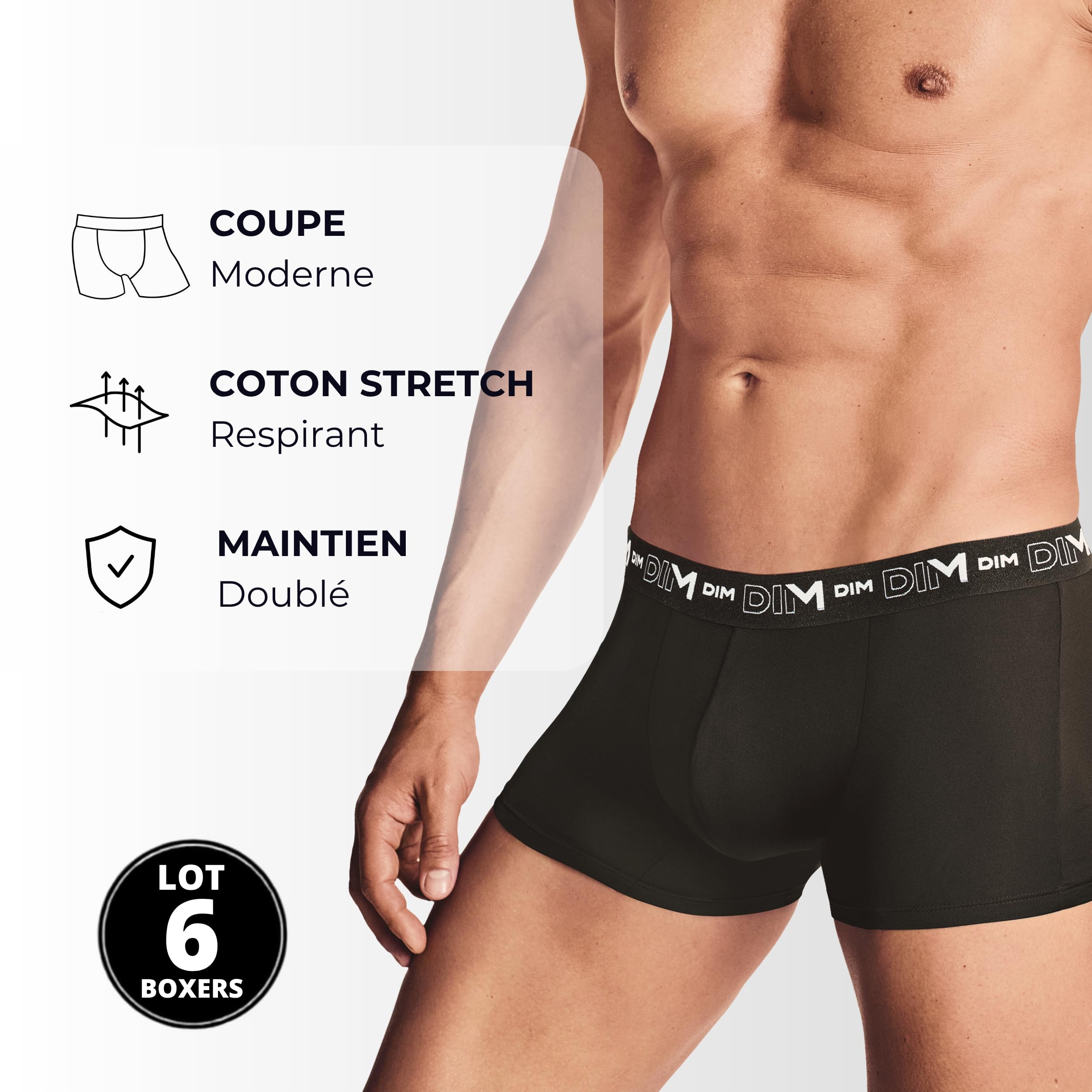 DIM Essential Boxer Uomo Cotone 6 Pezzi Nero Traspirante