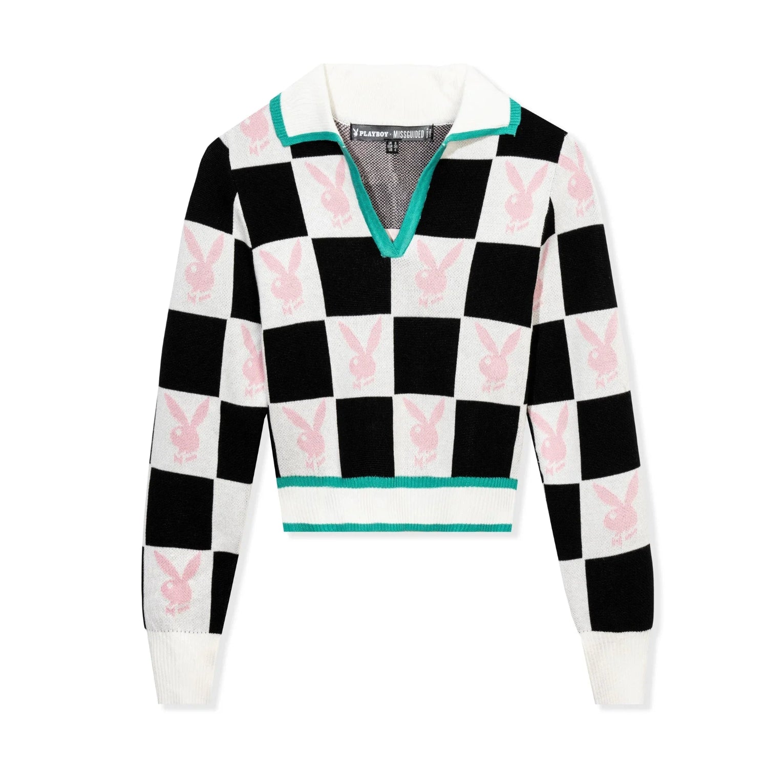 Playboy Checkerboard Top maglia crop scacchi bianco