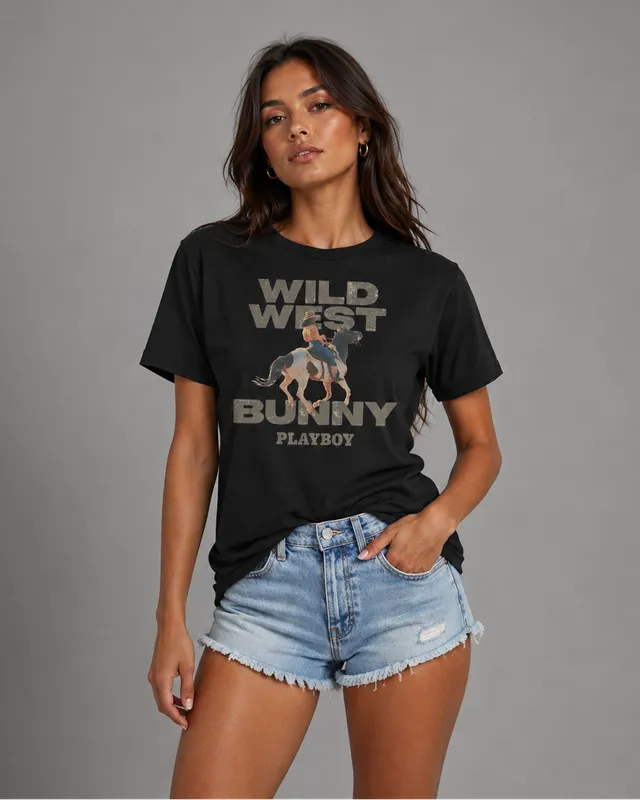 Playboy Wild West Bunny Tee maglia nera cotone donna